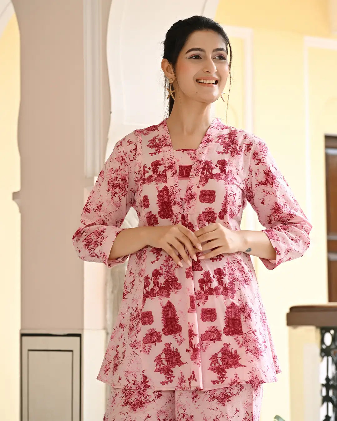 Monument Pink printed Aline Co- ords Set