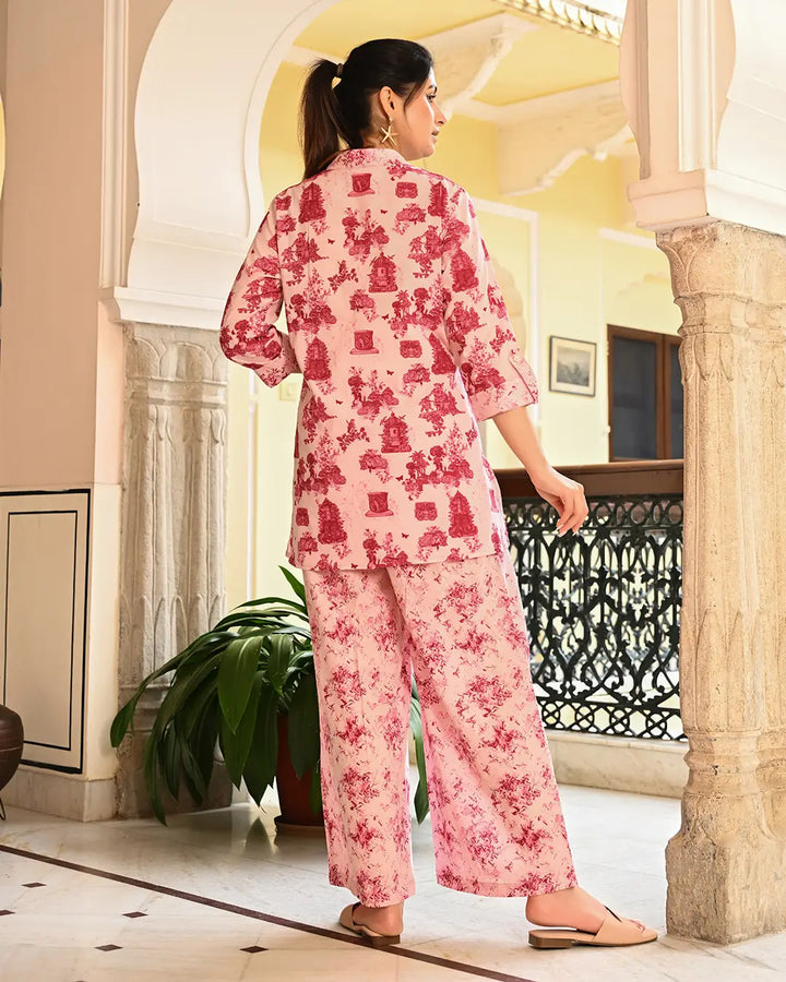 Monument Pink printed Straight Co- ords Set
