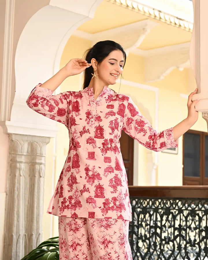 Monument Pink printed Straight Co- ords Set