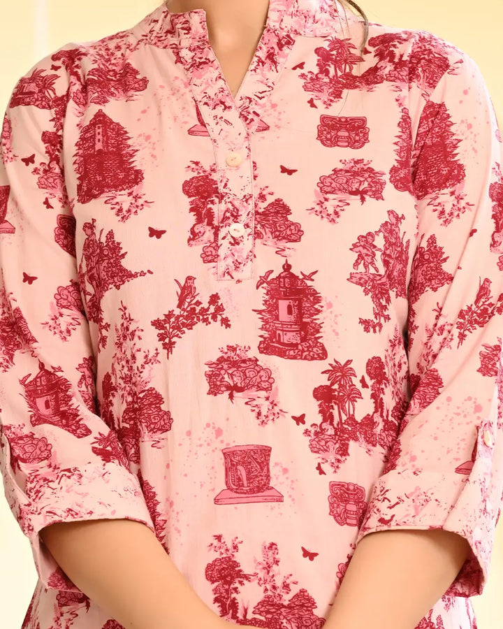 Monument Pink printed Straight Co- ords Set