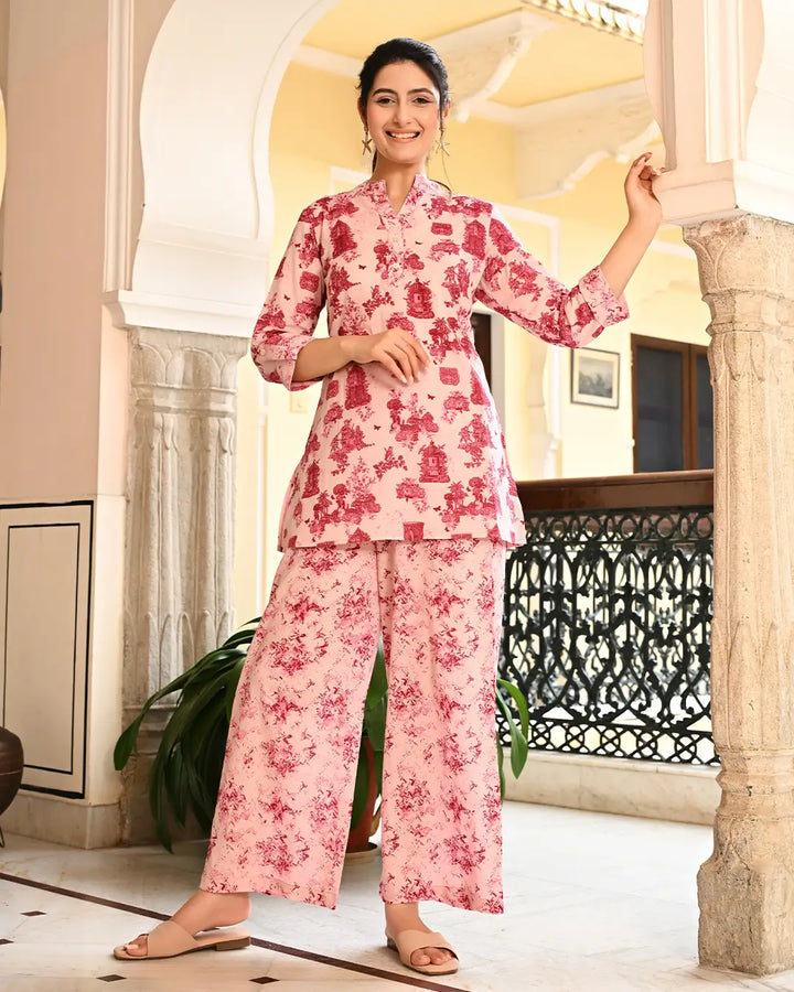 Monument Pink printed Straight Co- ords Set