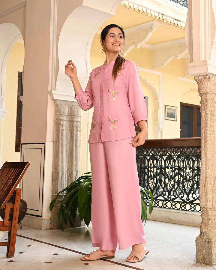 Orchid Pink Embroidered Co-ords Set