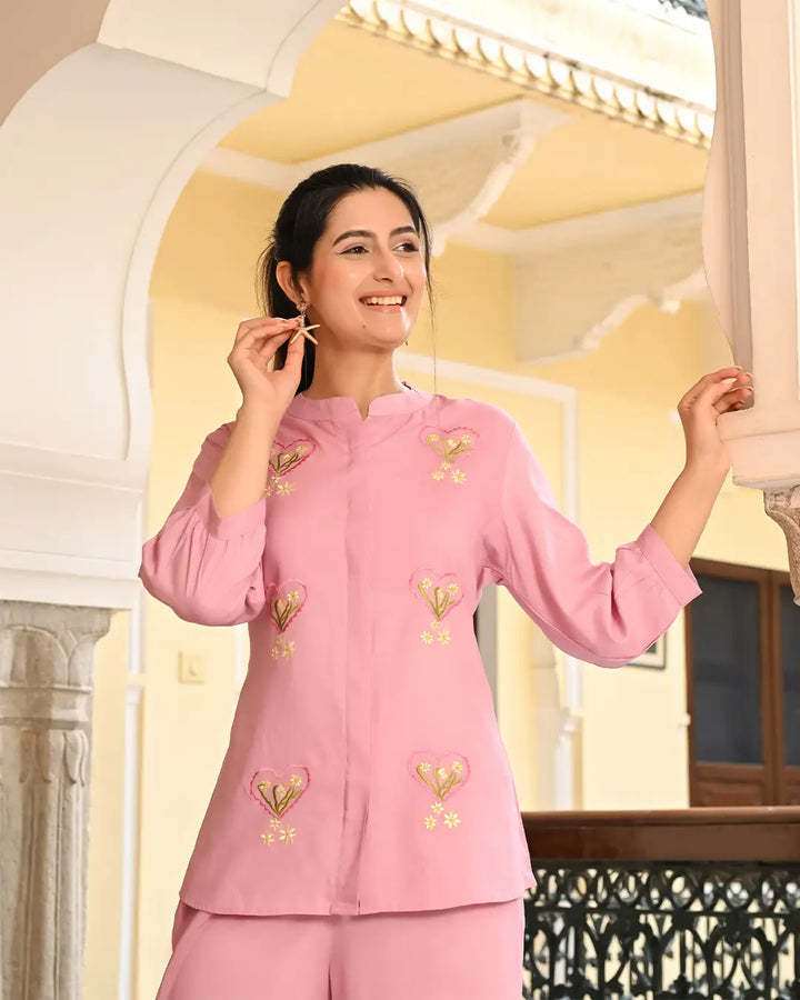 Orchid Pink Embroidered Co-ords Set