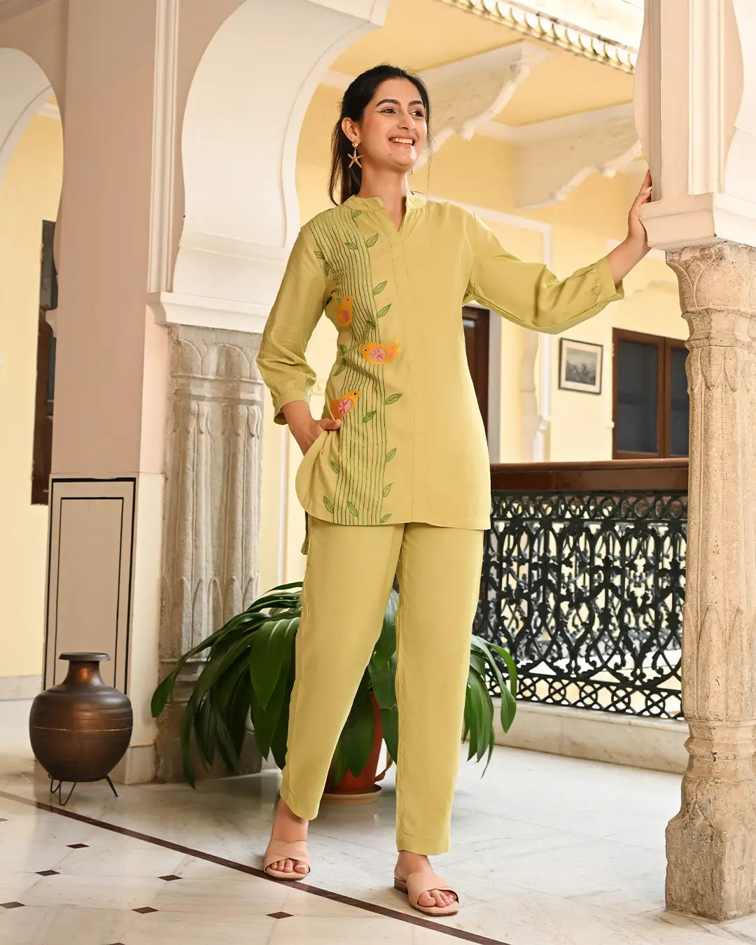 Olive Green Embroidered Co- ords Set