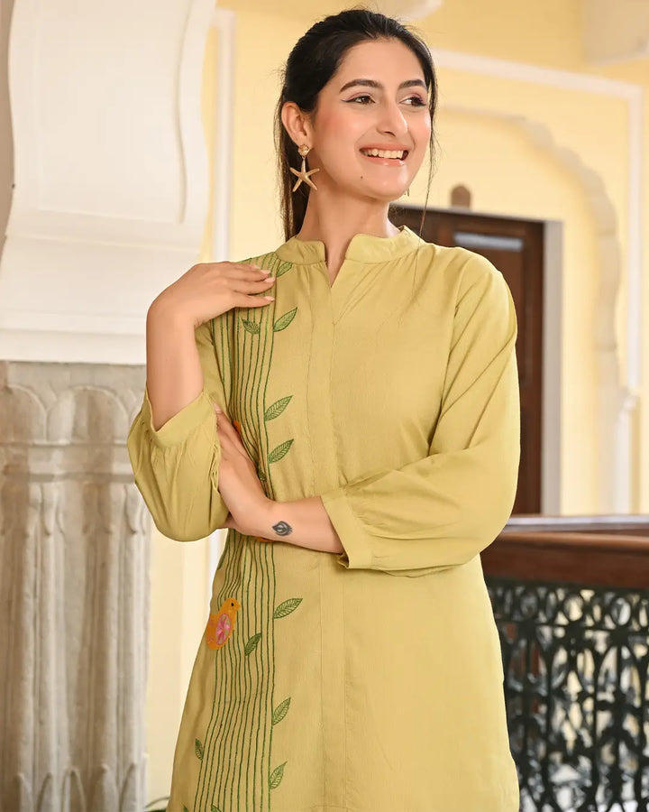 Olive Green Embroidered Co- ords Set