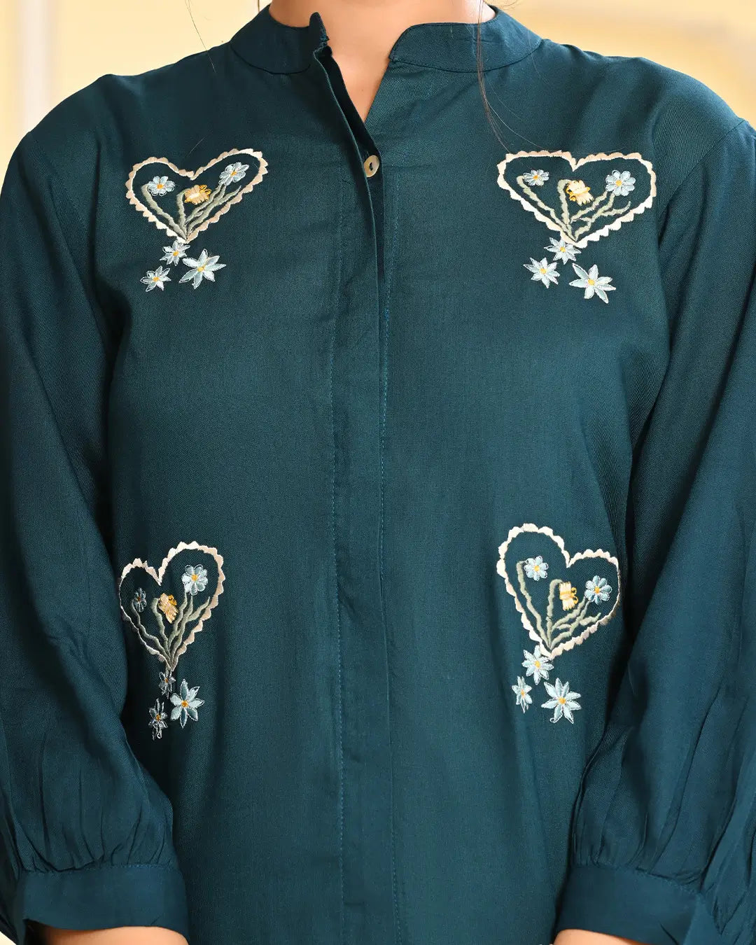 Teal Blue Embroidered Co- ords Set