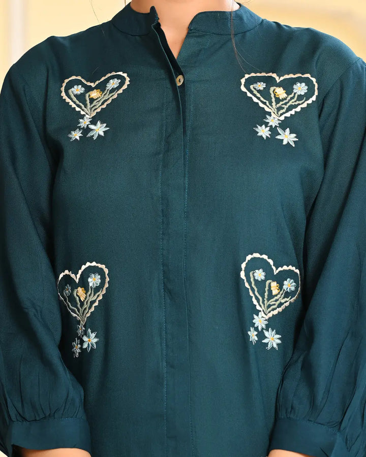 Teal Blue Embroidered Co- ords Set