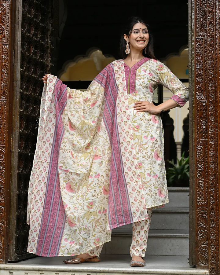 Cream Floral Print 3 Piece Set