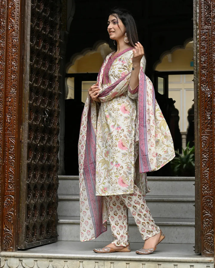 Cream Floral Print 3 Piece Set