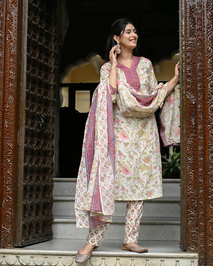 Cream Floral Print 3 Piece Set