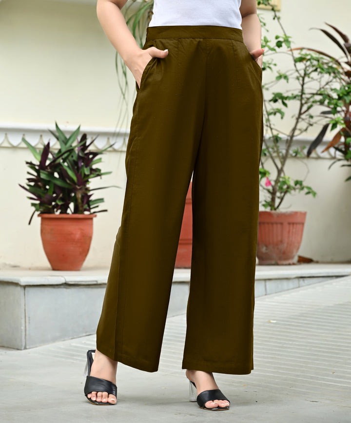Deeep Olive Airy Linen Wide leg Pants