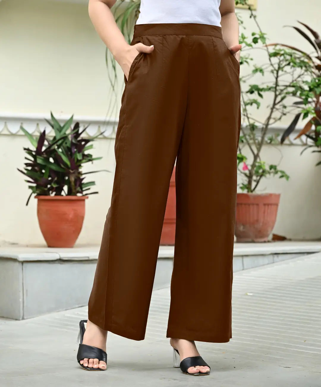 Coffe Brown Airy Linen Wide leg Pants