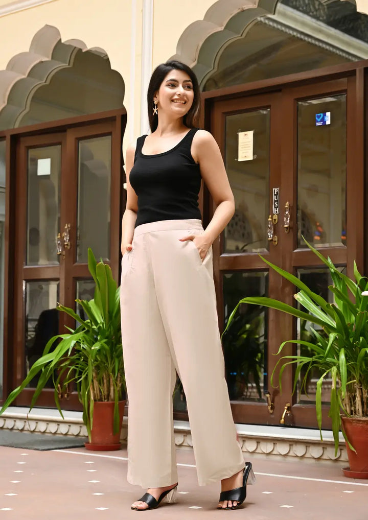 Off White Airy Linen Wide leg Pants