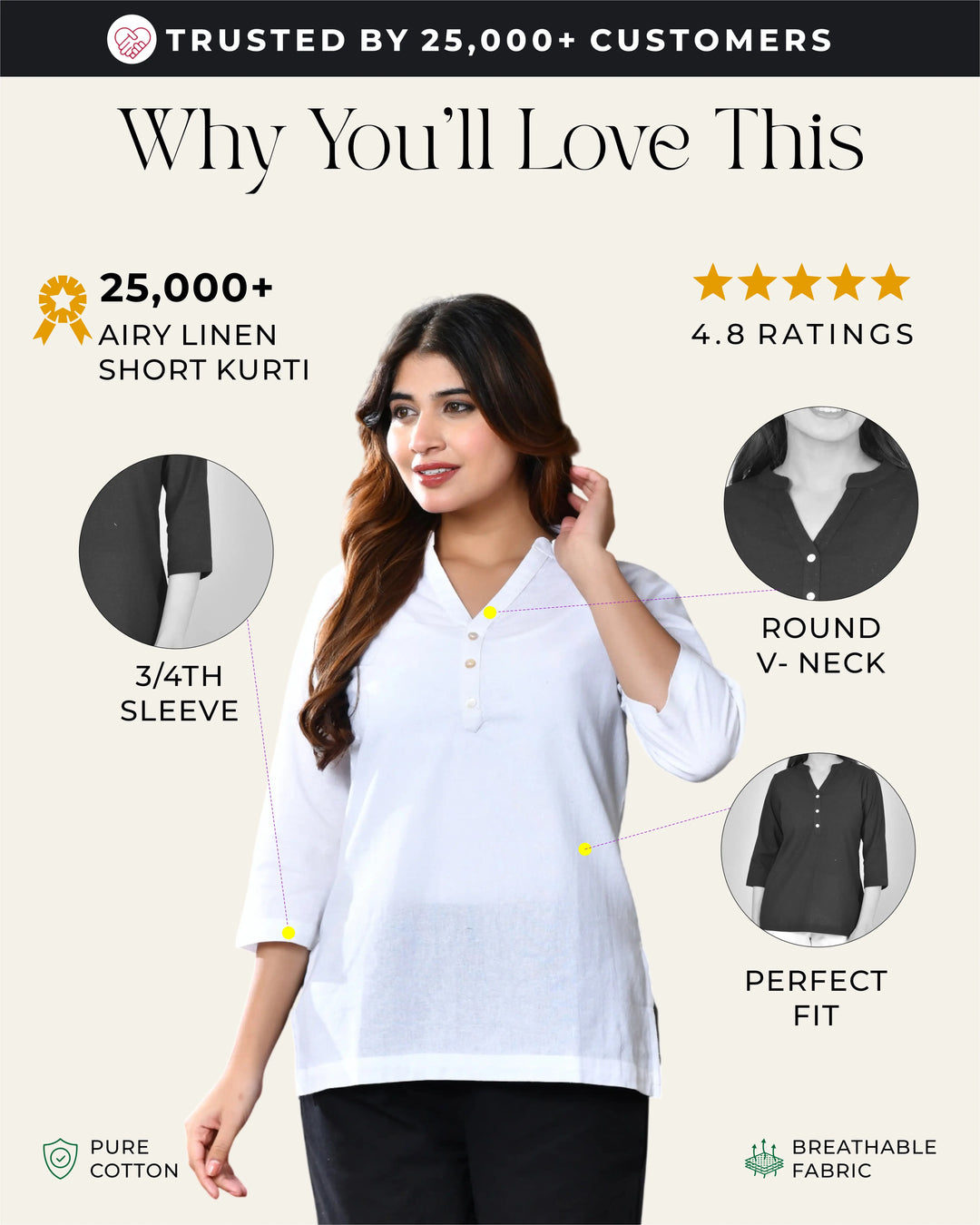 White airy linen short kurti