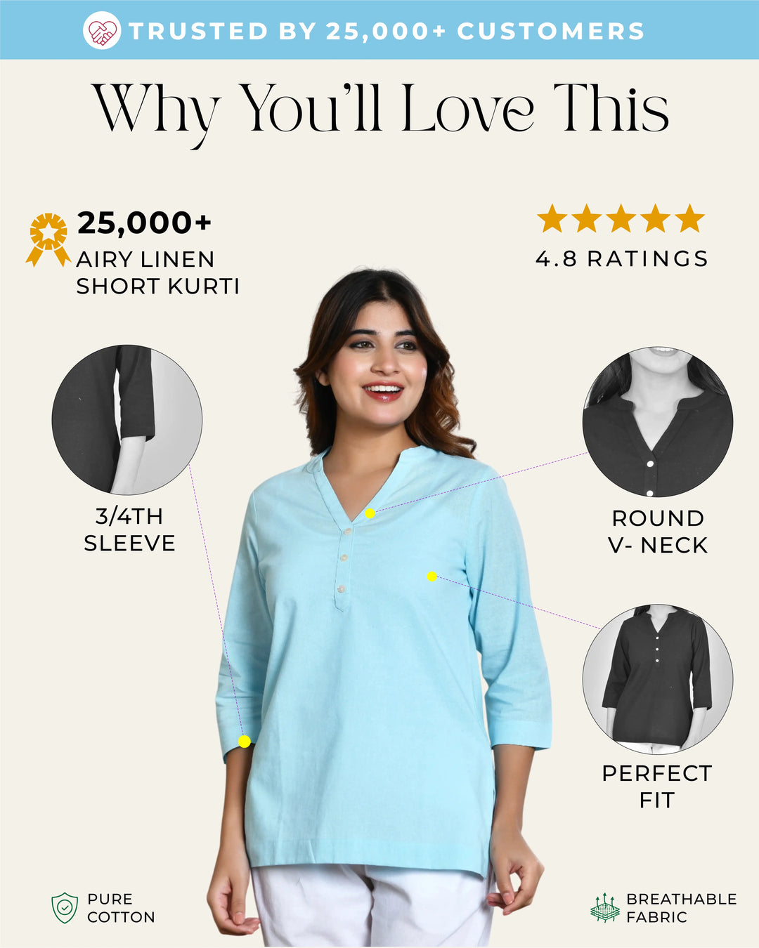 Sky airy linen short kurti