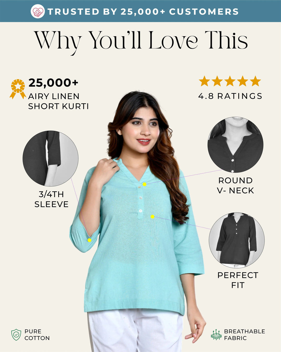 Turquoise airy linen short kurti
