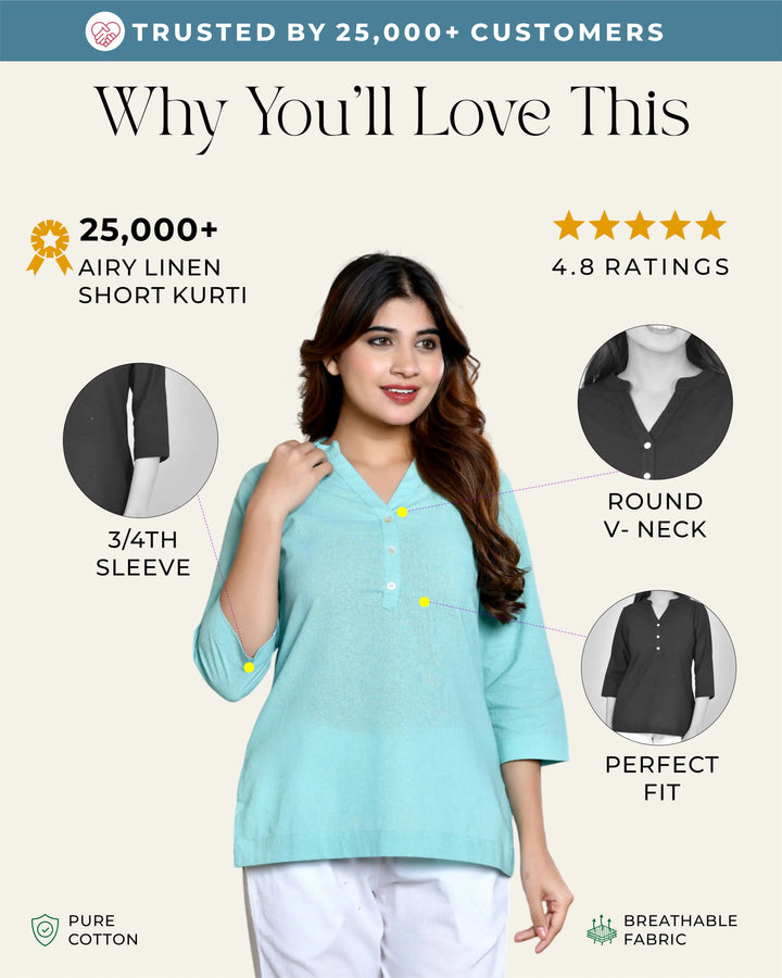 Turquoise airy linen short kurti
