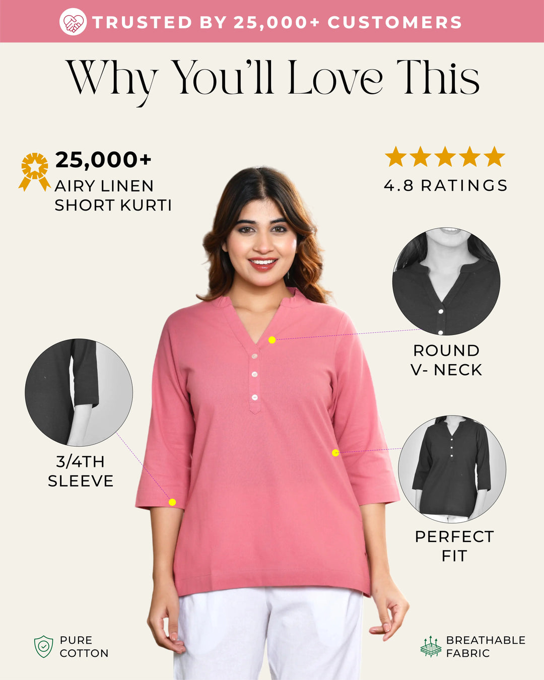 Peach blossom airy linen short kurti