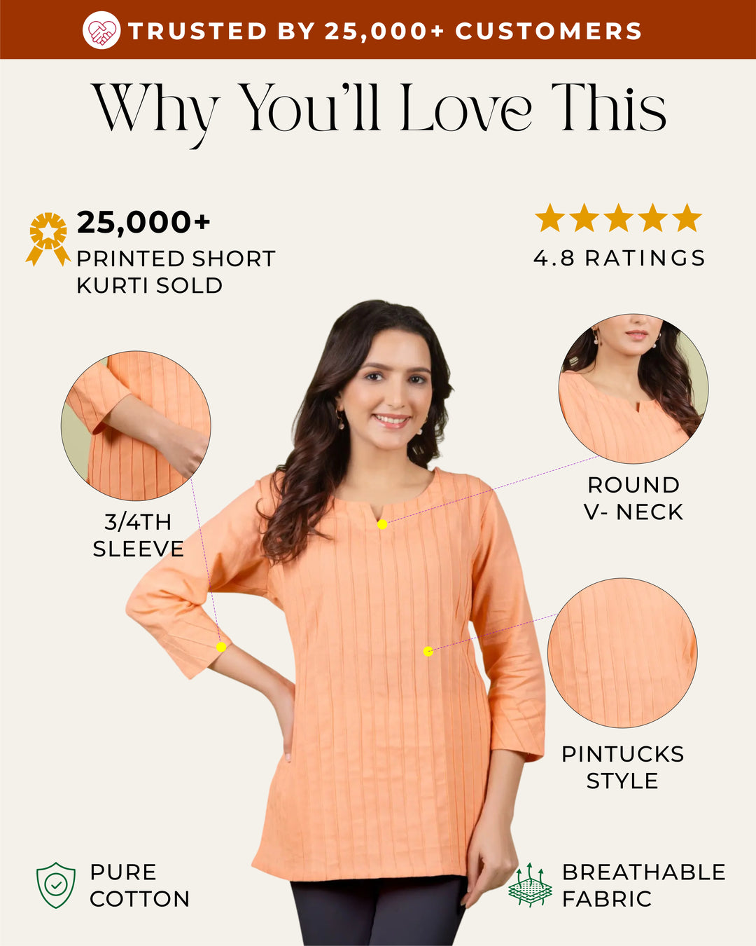 Coral Solid Straight Kurti
