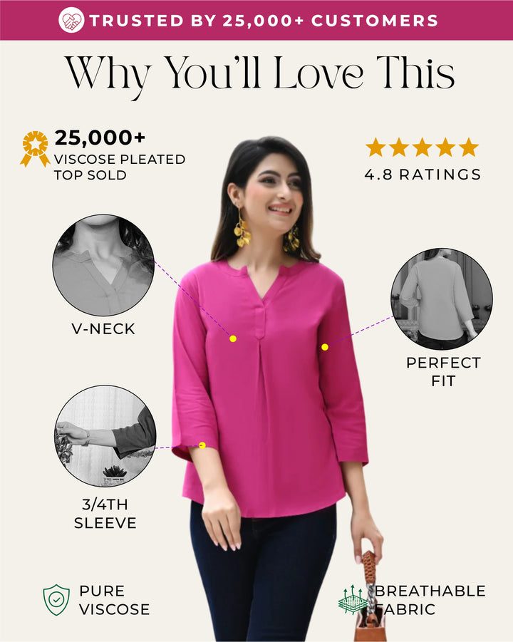 Magenta Pink Viscose Pleated Top