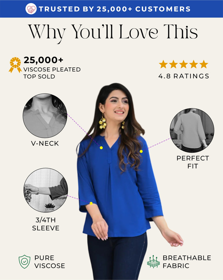 Royal Blue Viscose Pleated Top