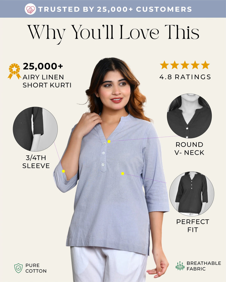 Lavender grey airy linen short kurti