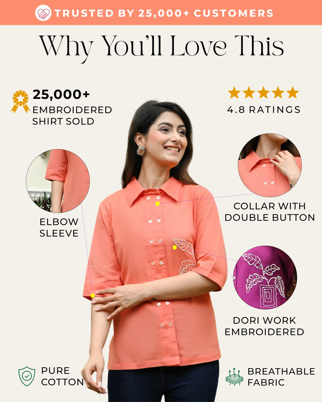 Coral Embroidered Shirt