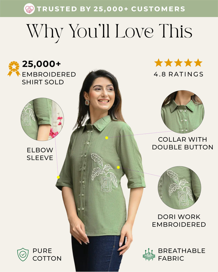Sage Green Embroidered Shirt