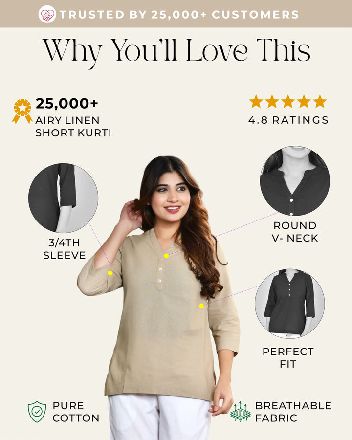 Beige airy linen short kurti