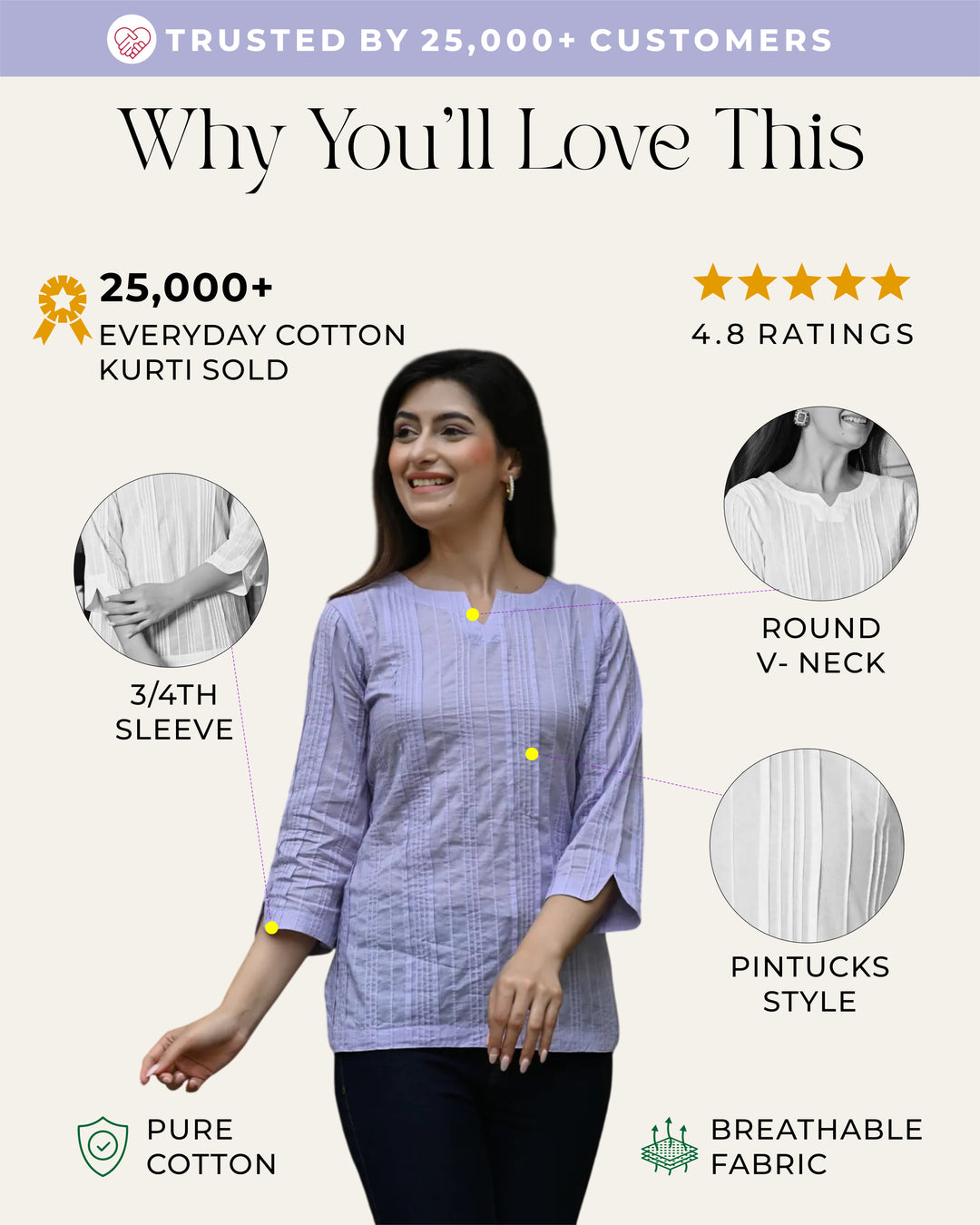 Lavender Everyday Cotton Kurti