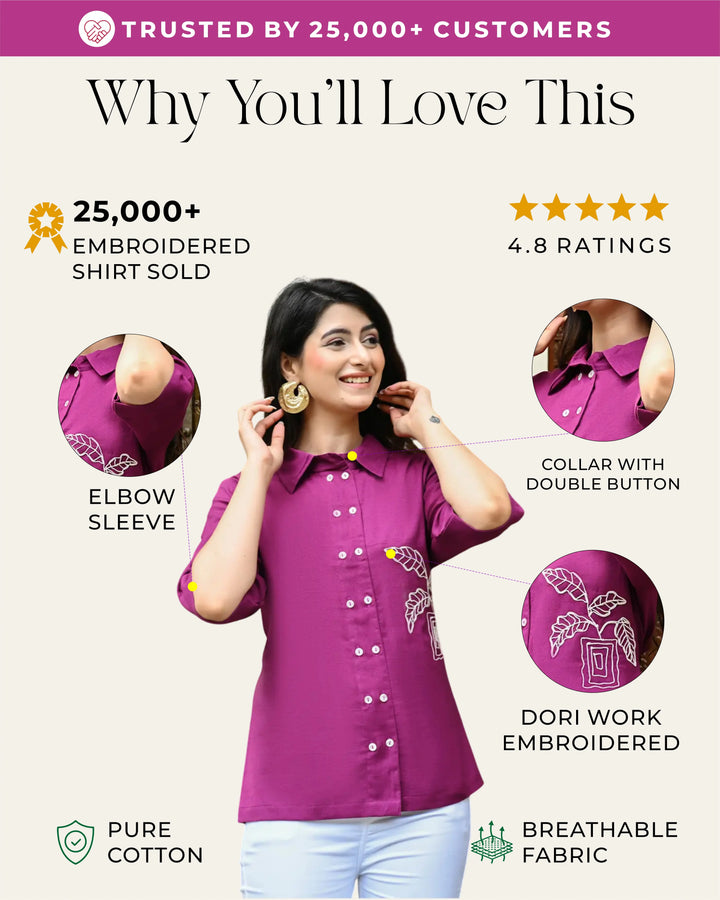 Wine Embroidered Shirt