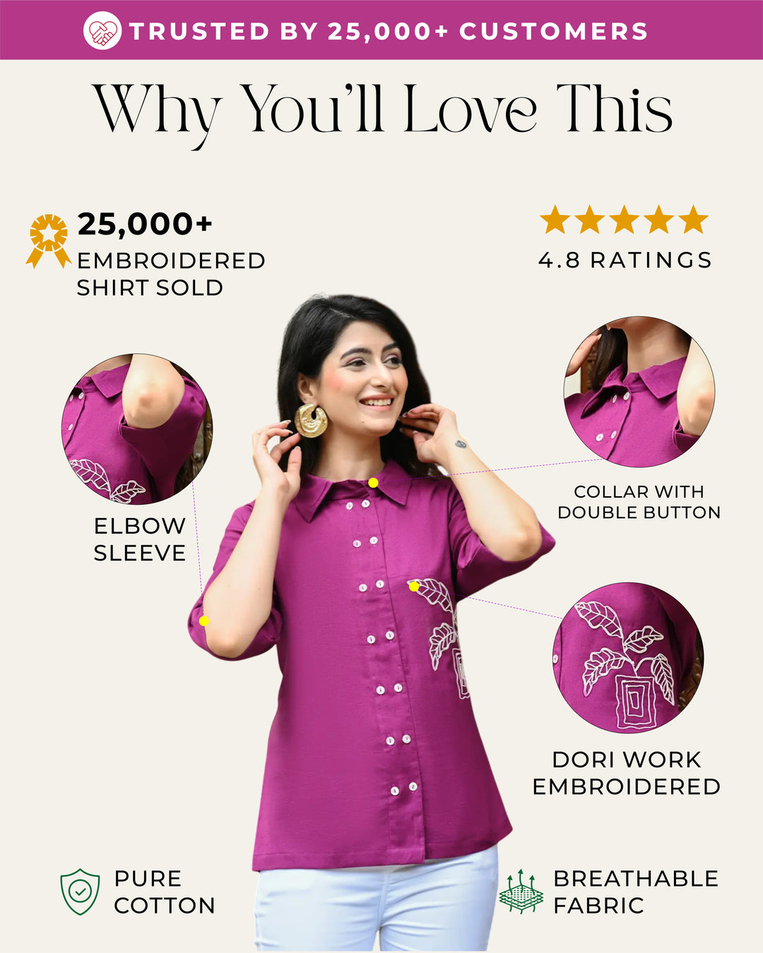 Wine Embroidered Shirt