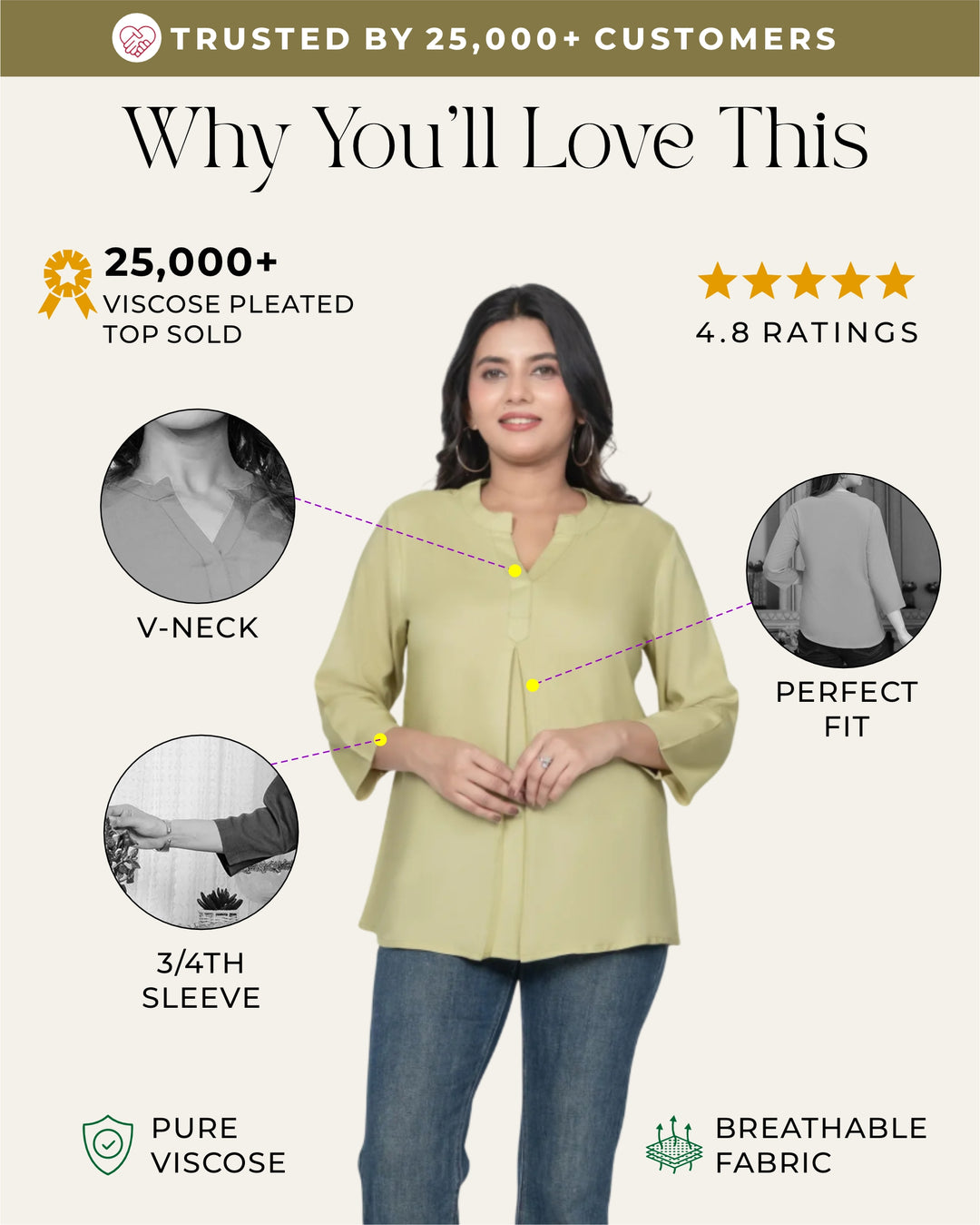 Olive Green Viscose Pleated Top