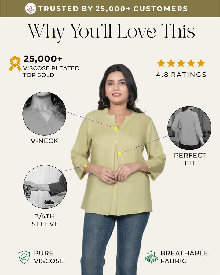 Olive Green Viscose Pleated Top