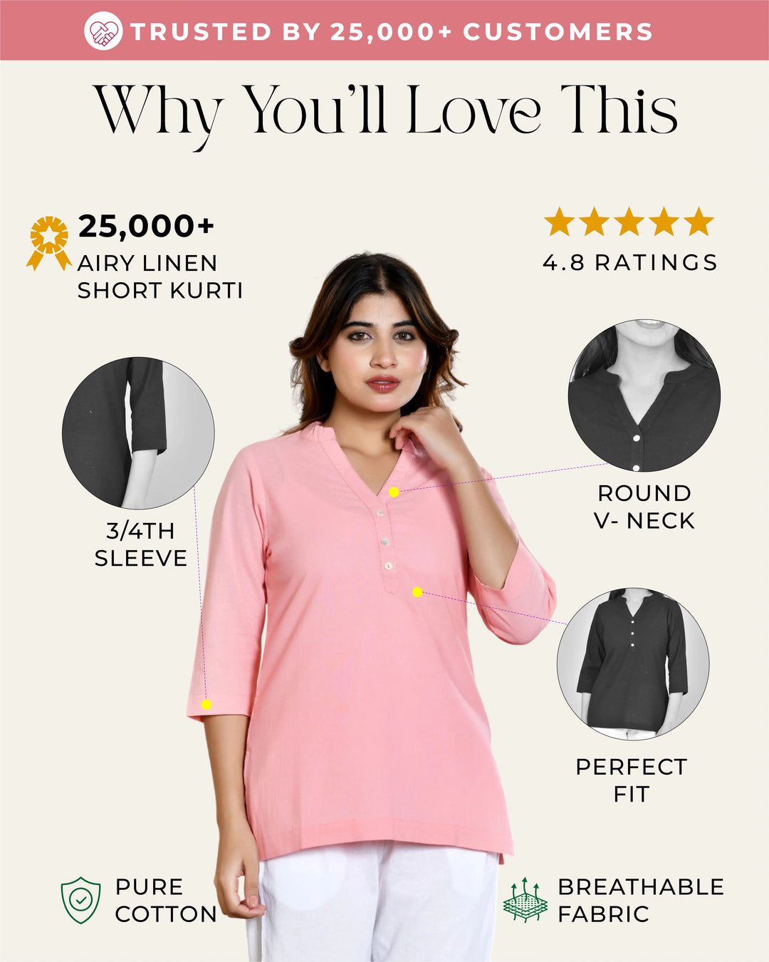 Peach airy linen short kurti