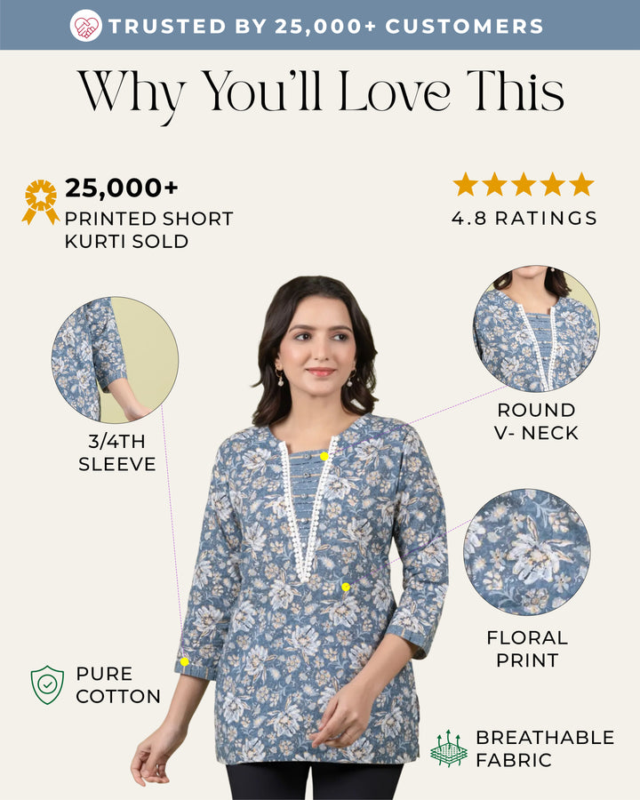 Grey Gold Print Straight Kurti