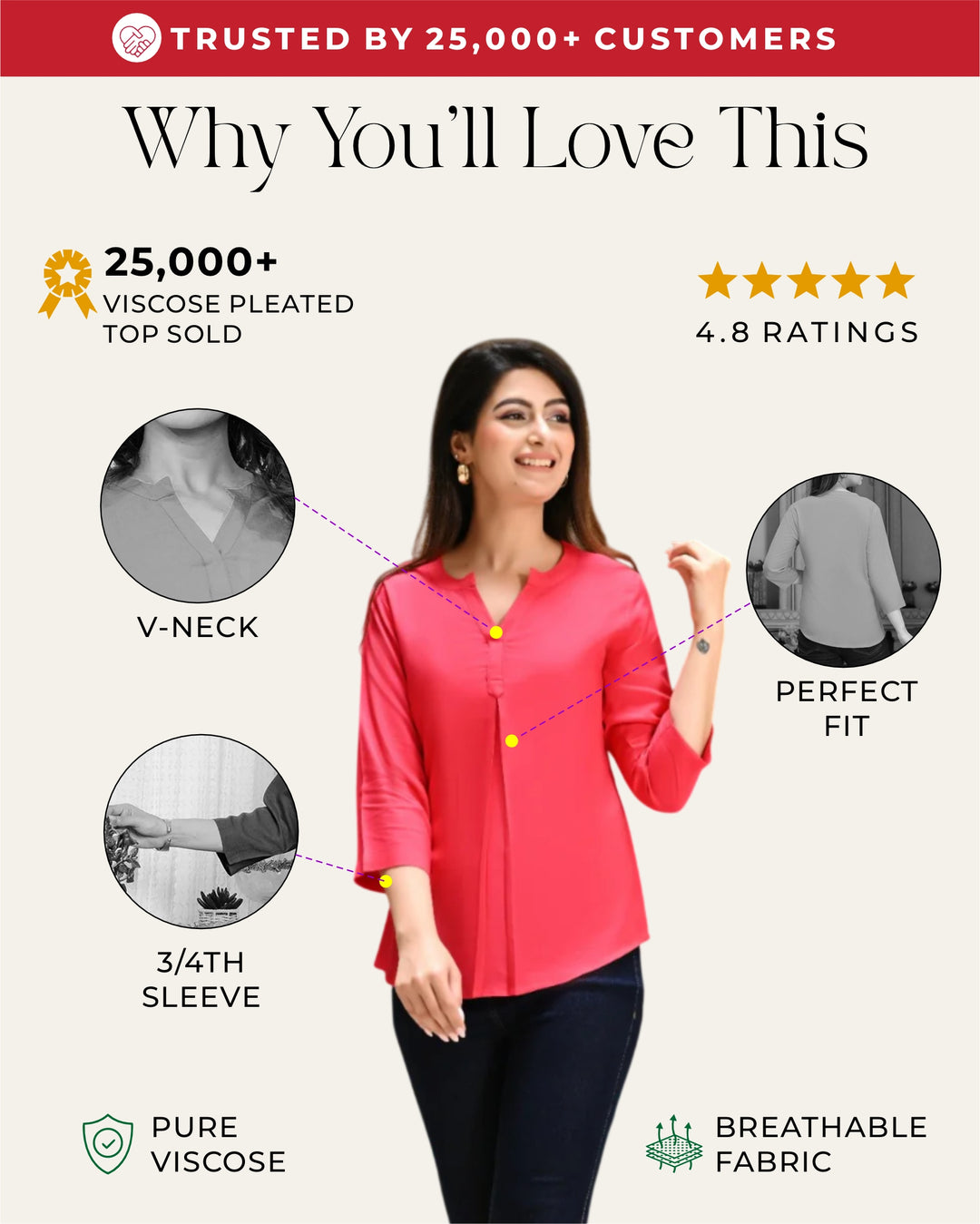 Hot Pink Viscose Pleated Top