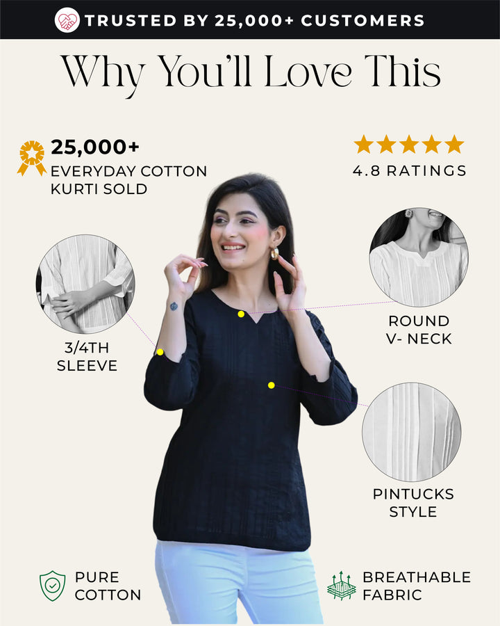 Black Everyday Cotton Kurti