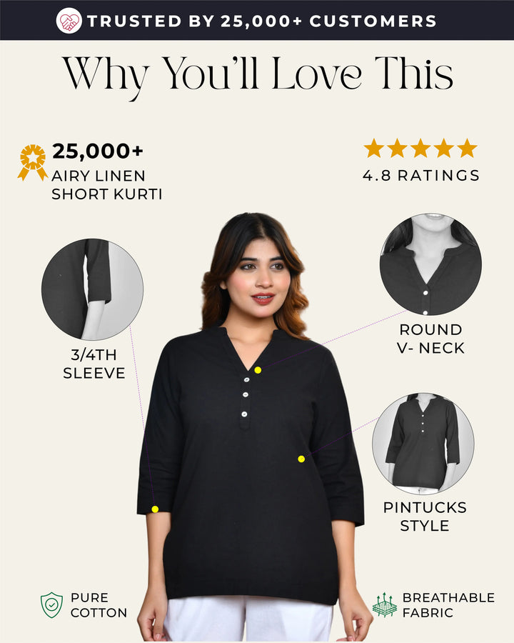 Black airy linen short kurti