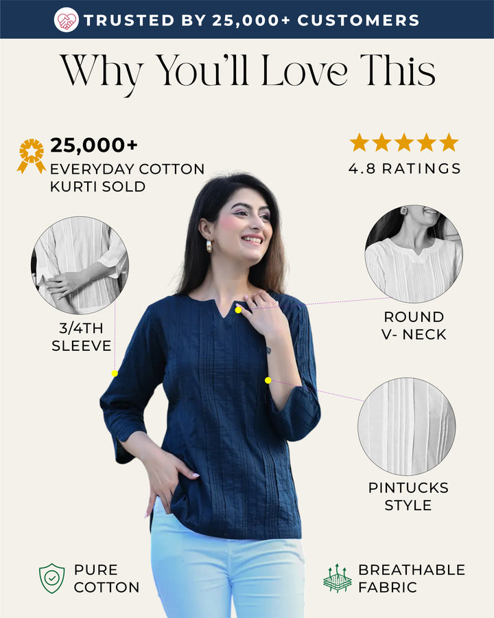 Dark Blue Everyday Cotton Kurti