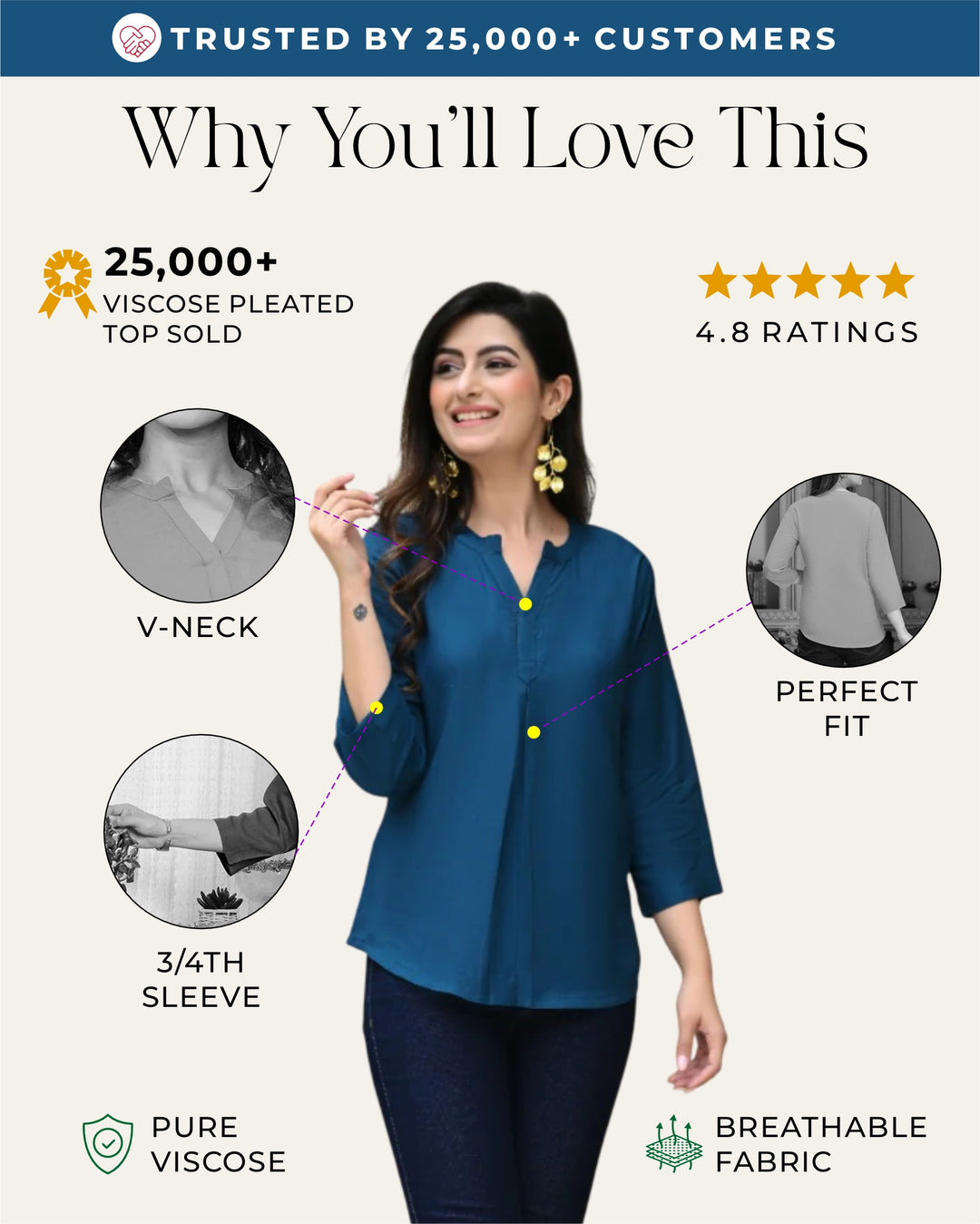 Crystal Teal Blue Viscose Pleated Top