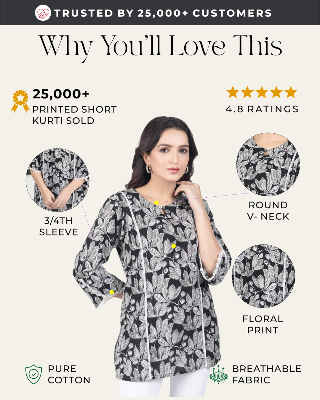 Black Leaf Short Kurti