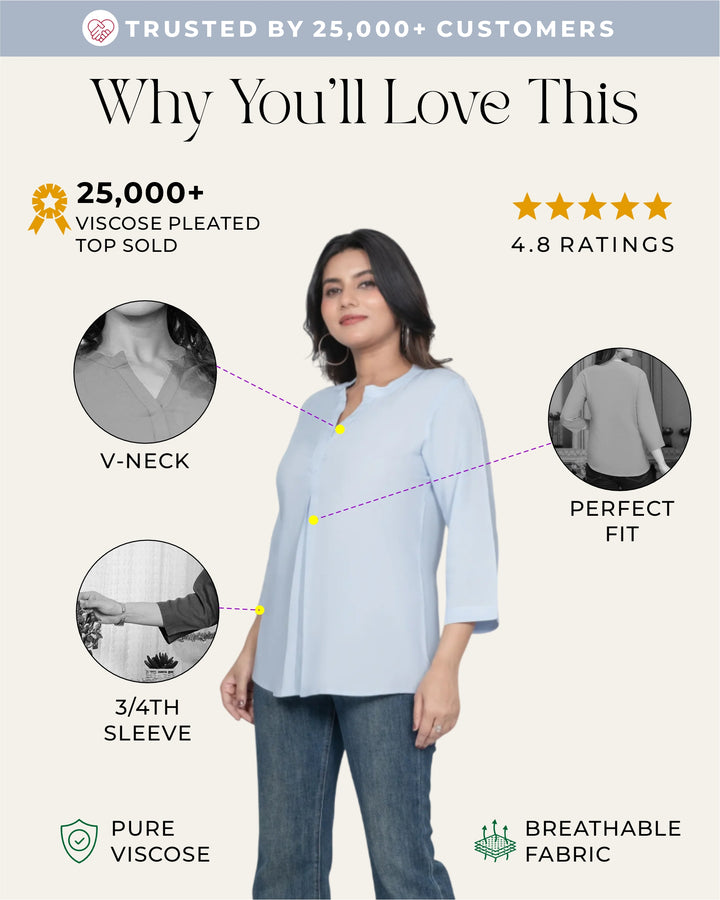 Powder Blue Viscose Pleated Top