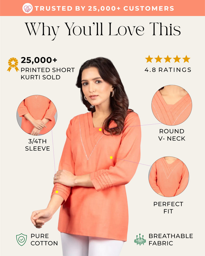 Georgia Peach Solid Straight Kurti