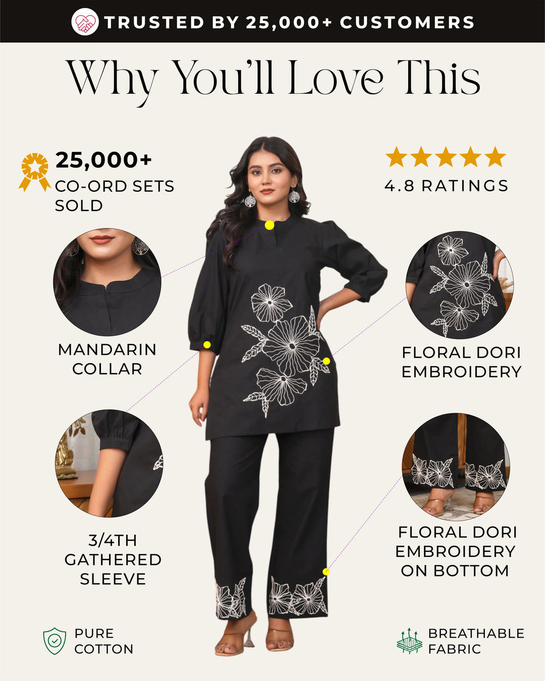 Black Floral Embroidered Co-ord Set