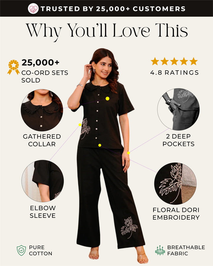 Black  Embroidered Co-ord Set