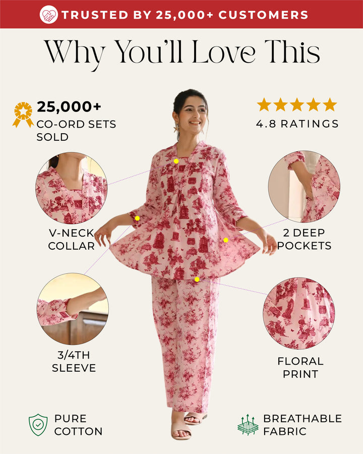 Monument Pink printed Aline Co- ords Set