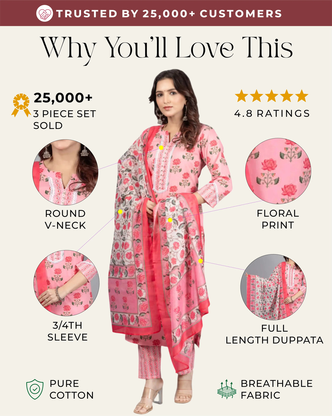 Pink Lotus Print Kurti Set