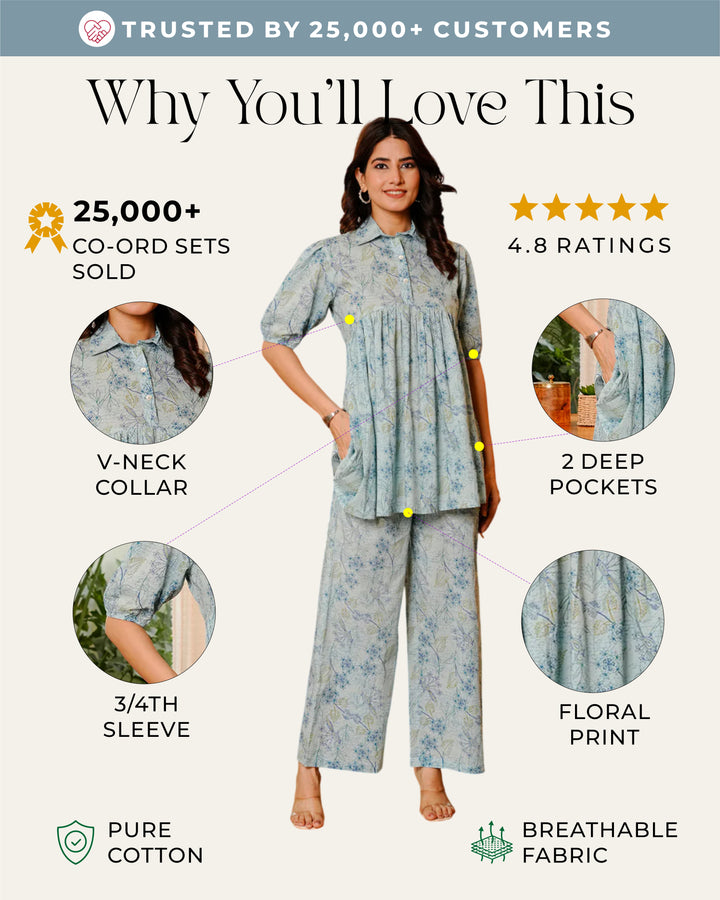 Blue Peacock Printed Co-ords Set