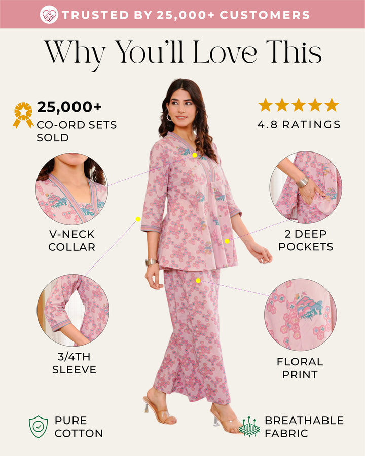 Chemistry Pink print cotton co-ord set